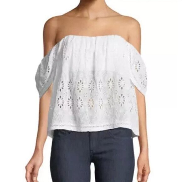 Lovers + Friends White Eyelet Lace Off Shoulder Blouse S - Picture 1 of 5